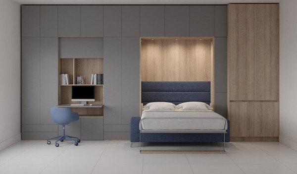 Royal Queen Wall Bed with Sectional Sofa Wardrobe and Bookcase Set 28