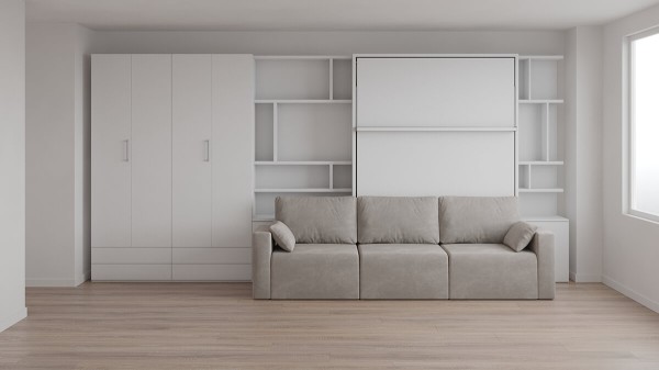 Royal Queen Wall Bed with Sectional Sofa Wardrobe and Bookcase Set 35