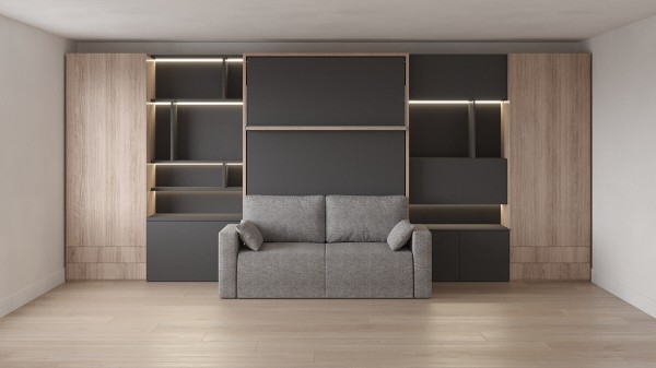 Royal Queen Wall Bed with Sectional Sofa Wardrobe and Bookcase Set 39