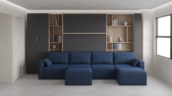 Royal Queen Wall Bed with Sectional Sofa Wardrobe and Bookcase Set 4