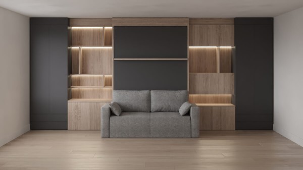 Royal Queen Wall Bed with Sectional Sofa Wardrobe and Bookcase Set 40