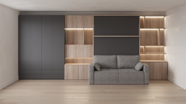 Royal Queen Wall Bed with Sectional Sofa Wardrobe and Bookcase Set 42