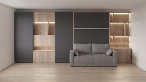 Royal Queen Wall Bed with Sectional Sofa Wardrobe and Bookcase Set 43