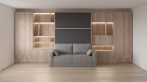 Royal Queen Wall Bed with Sectional Sofa Wardrobe and Bookcase Set 44