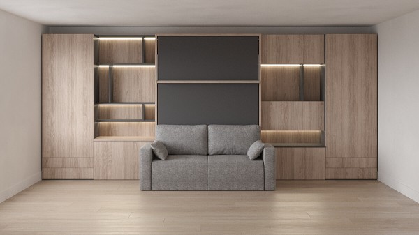 Royal Queen Wall Bed with Sectional Sofa Wardrobe and Bookcase Set 45