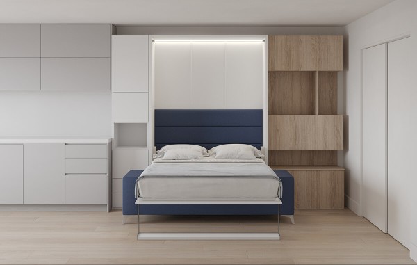 Royal Queen Wall Bed with Sectional Sofa Wardrobe and Bookcase Set 49