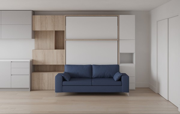 Royal Queen Wall Bed with Sectional Sofa Wardrobe and Bookcase Set 50