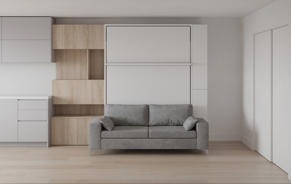 Royal Queen Wall Bed with Sectional Sofa Wardrobe and Bookcase Set 52