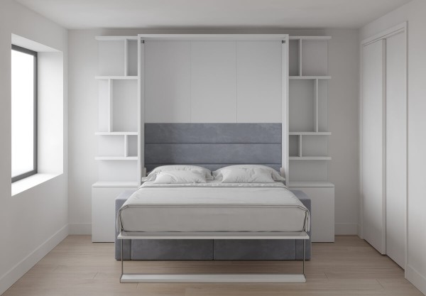 Royal Queen Wall Bed with Sectional Sofa Wardrobe and Bookcase Set 55