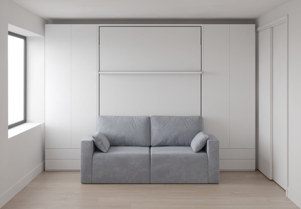 Royal Queen Wall Bed with Sectional Sofa Wardrobe and Bookcase Set 58