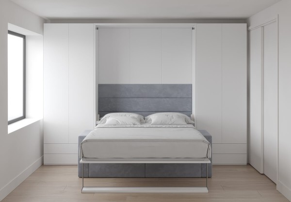 Royal Queen Wall Bed with Sectional Sofa Wardrobe and Bookcase Set 59