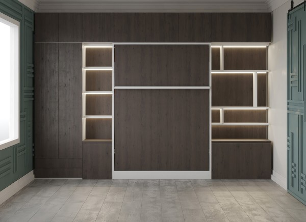 Royal Queen Wall Bed with Sectional Sofa Wardrobe and Bookcase Set 66