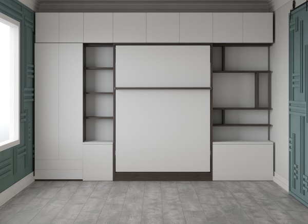 Royal Queen Wall Bed with Sectional Sofa Wardrobe and Bookcase Set 67