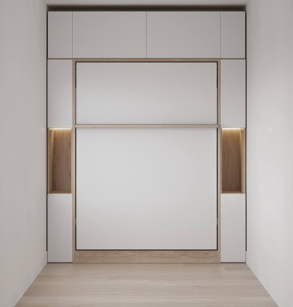 Royal Queen Wall Bed with Sectional Sofa Wardrobe and Bookcase Set 72