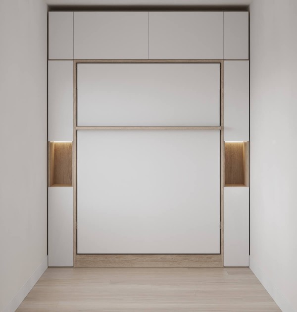 Royal Queen Wall Bed with Sectional Sofa Wardrobe and Bookcase Set 74