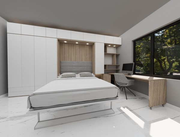 Royal Queen Wall Bed with Sectional Sofa Wardrobe and Bookcase Set 85