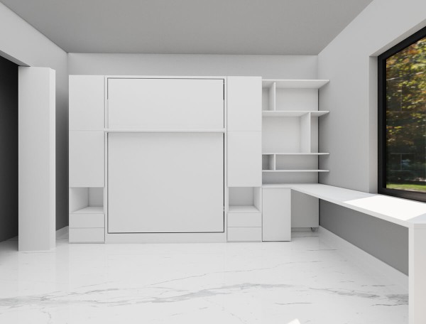 Royal Queen Wall Bed with Sectional Sofa Wardrobe and Bookcase Set 86