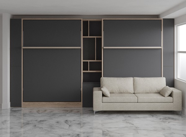 Royal Queen Wall Bed with Sectional Sofa Wardrobe and Bookcase Set 89