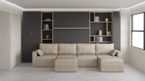 Royal Queen Wall Bed with Sectional Sofa Wardrobe and Bookcase Set 9