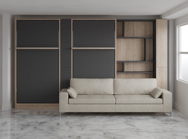 Royal Queen Wall Bed with Sectional Sofa Wardrobe and Bookcase Set 91