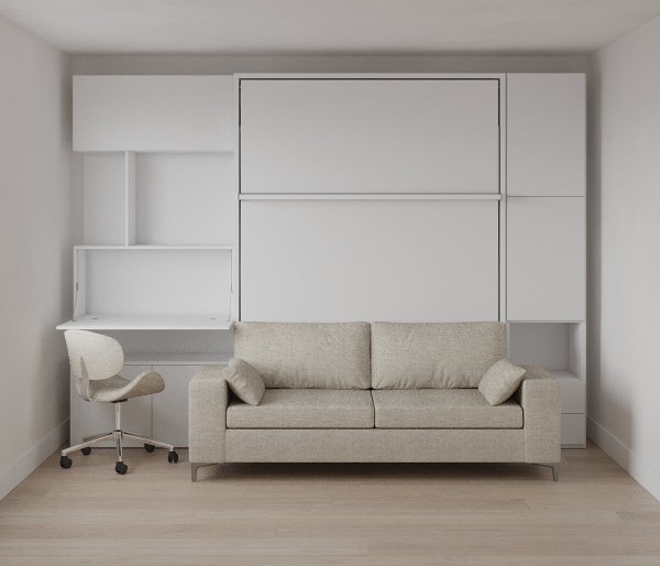 Royal Queen Wall Bed with Sectional Sofa Wardrobe and Bookcase Set 97