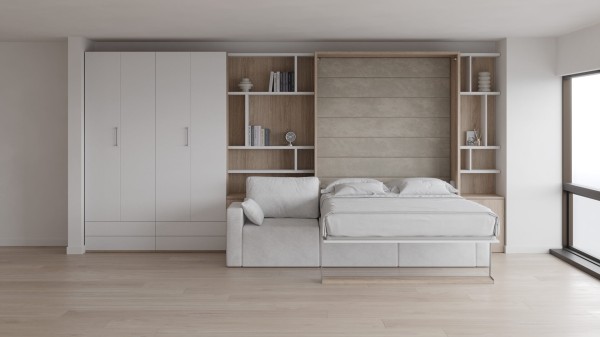 Royal Queen Wall Bed with Sectional Sofa Wardrobes 1