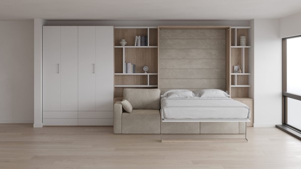 Royal Queen Wall Bed with Sectional Sofa Wardrobes 3