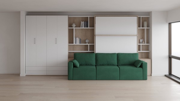 Royal Queen Wall Bed with Sectional Sofa Wardrobes 4