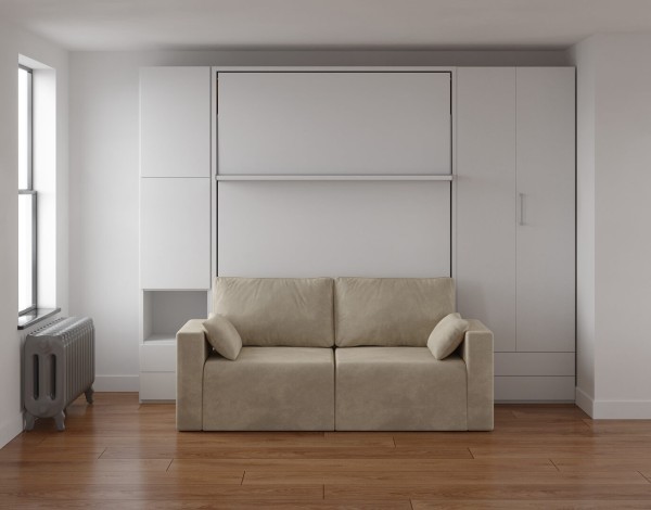 Royal Queen Wall Bed with Sectional Sofa Wardrobes 7