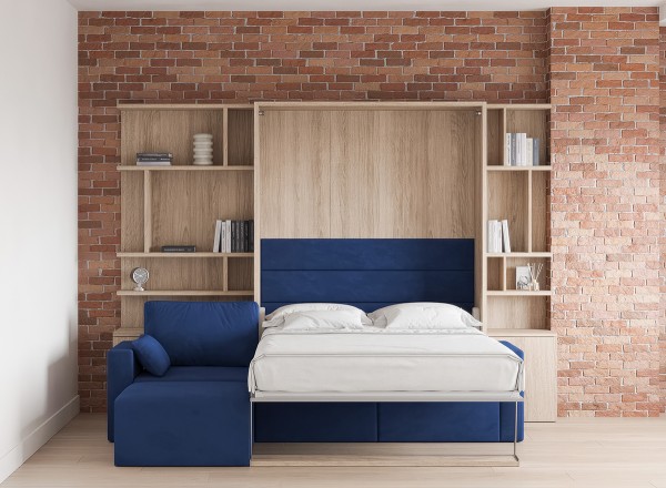 Royal Queen Wall Bed with Sectional Sofa Wardrobes 9