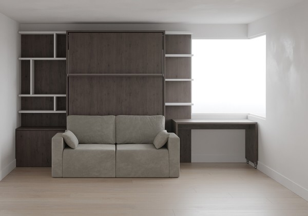 Royal Queen Wall Bed with Sectional Sofa and Bookcase Set 17