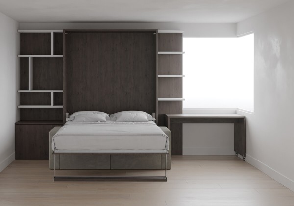 Royal Queen Wall Bed with Sectional Sofa and Bookcase Set 18