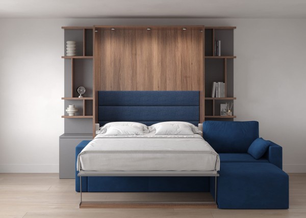 Royal Queen Wall Bed with Sectional Sofa and Bookcase Set 23