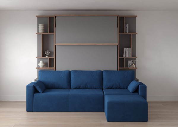 Royal Queen Wall Bed with Sectional Sofa and Bookcase Set 24