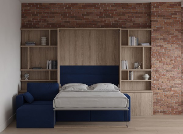 Royal Queen Wall Bed with Sectional Sofa and Bookcase Set 31