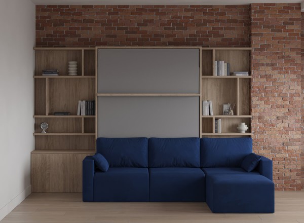 Royal Queen Wall Bed with Sectional Sofa and Bookcase Set 33