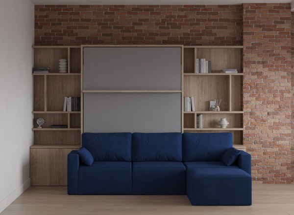 Royal Queen Wall Bed with Sectional Sofa and Bookcase Set 34