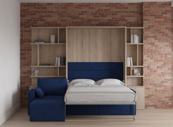 Royal Queen Wall Bed with Sectional Sofa and Bookcase Set 36