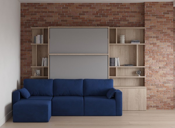 Royal Queen Wall Bed with Sectional Sofa and Bookcase Set 37