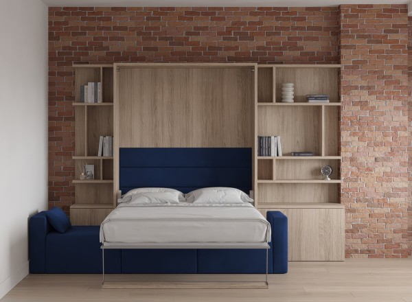 Royal Queen Wall Bed with Sectional Sofa and Bookcase Set 38