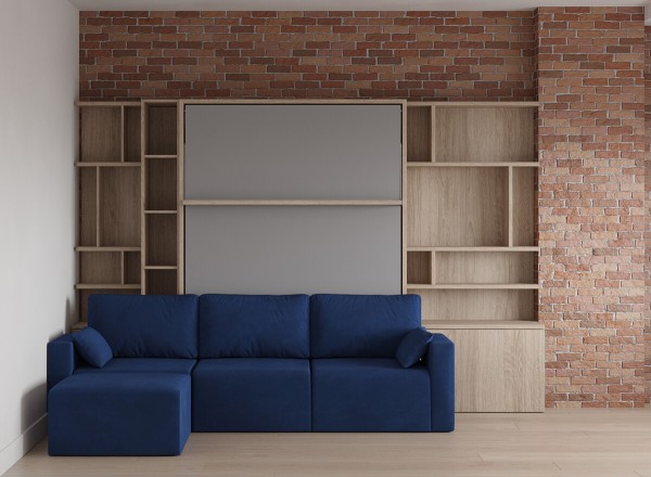 Royal Queen Wall Bed with Sectional Sofa and Bookcase Set 44