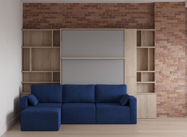 Royal Queen Wall Bed with Sectional Sofa and Bookcase Set 51