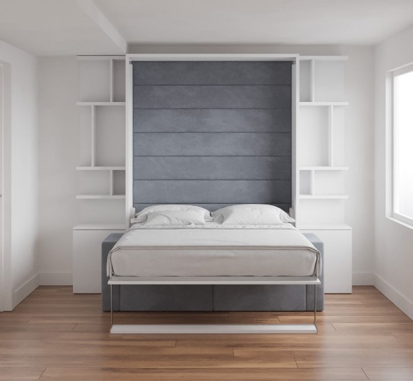 Royal Queen Wall Bed with Sectional Sofa and Bookcase Set 64