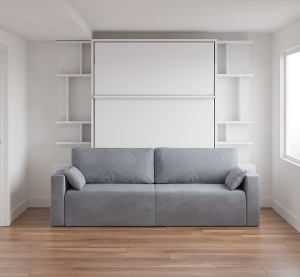 Royal Queen Wall Bed with Sectional Sofa and Bookcase Set 65