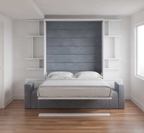 Royal Queen Wall Bed with Sectional Sofa and Bookcase Set 66