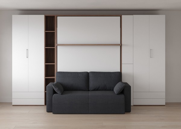 Royal Queen Wall Bed with Sectional Sofa and Bookcase Set 7