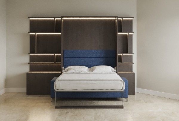 Royal Queen Wall Bed with Sectional Sofa and Bookcase Set 78