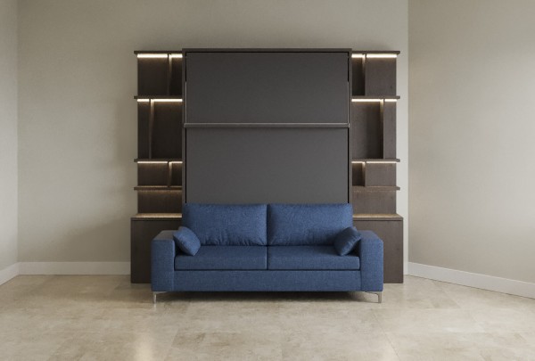 Royal Queen Wall Bed with Sectional Sofa and Bookcase Set 79