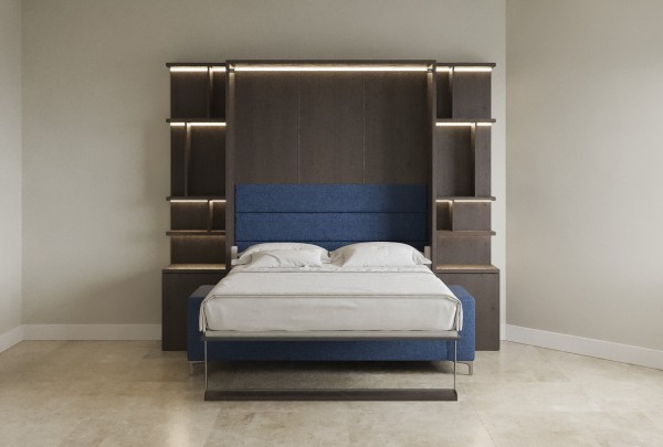 Royal Queen Wall Bed with Sectional Sofa and Bookcase Set 80