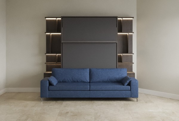 Royal Queen Wall Bed with Sectional Sofa and Bookcase Set 81